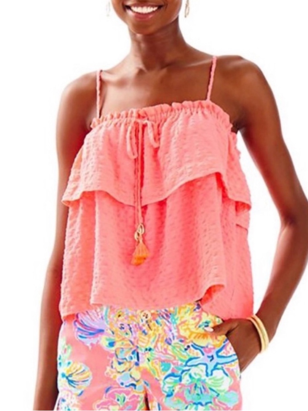 Lilly Pulitzer Mays tank top in Coral Reef. Neon pink coral Size Large